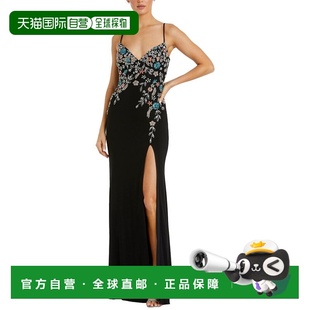 自营Mac Duggal Beaded Floral Cami Gown - black 美国奥莱直发