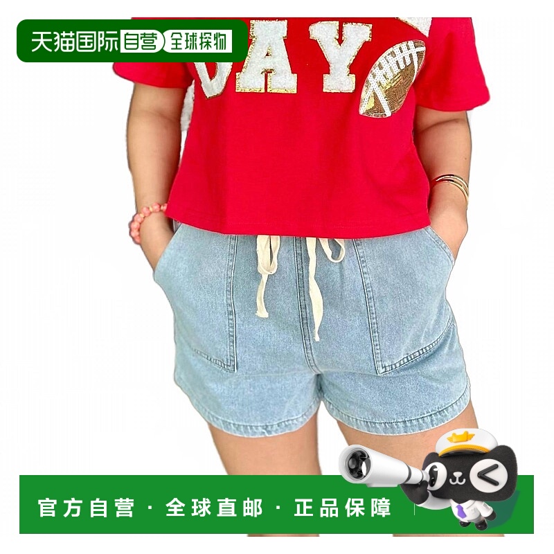 自营she + skyWashed Denim Shorts With Elastic Waist Band And
