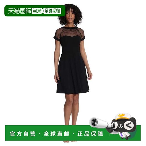 自营Maggy London Mesh Yoke Dress Black V-Back Fit & Flare Co