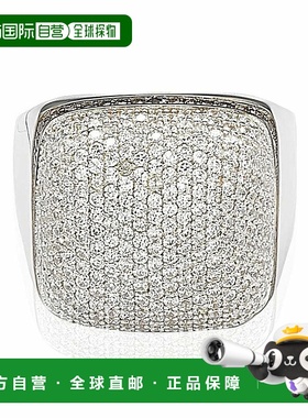 自营 Suzy Levian 纯银棕色和白色立方氧化锆微密镶圆顶戒指 - 白