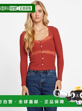 自营guessLima Lace-Trim Top - sonoran red 美国奥莱直发上衣