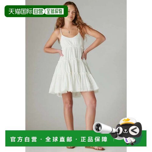 自营Lucky Brand Mini Dress  White Tiered Ruffle Cutout Scoop