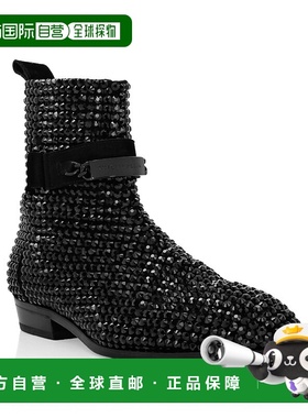 自营 philipp plein麂皮平底靴 Stones - 黑色 美国奥莱直发短靴