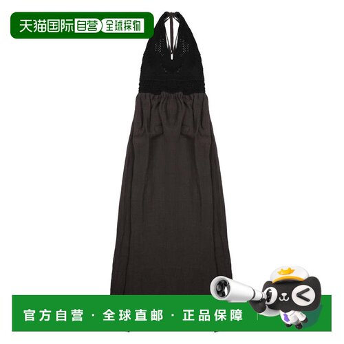自营120% linoLinen Polyamide Halter Crochet Dress - black 美