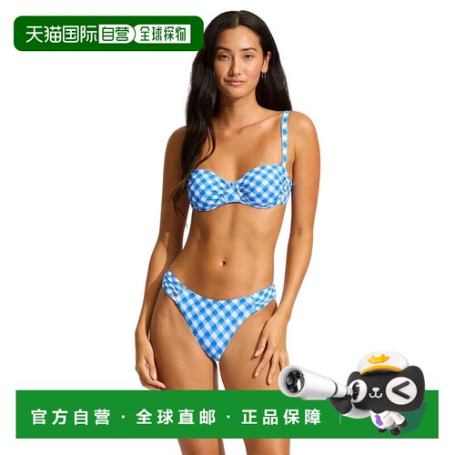 自营Seafolly Ciao Bella上衣女式蓝色格子Ruched Underwire SGN1