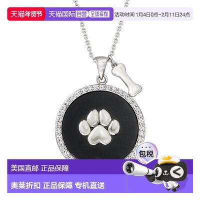 自营Ross-Simons 925 纯银黑色缟玛瑙和白色托帕石狗爪吊坠项链 -
