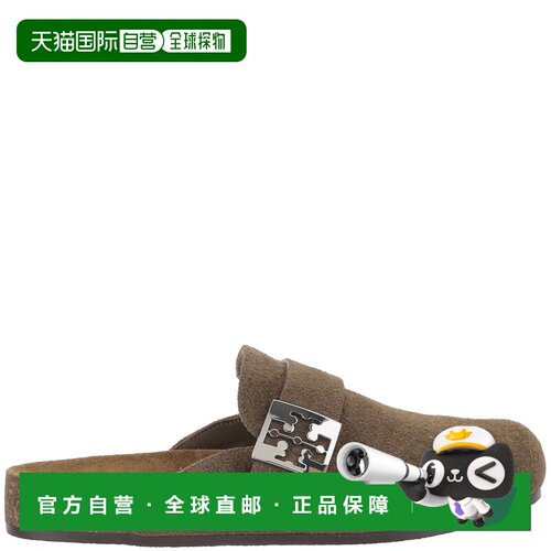 自营tory burch麂皮骡子配踝带-灰色 美国奥莱直发女鞋单鞋