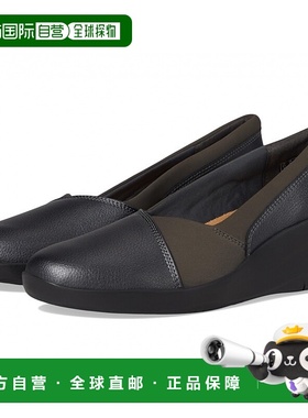 1h可退 美国直邮Clarks Suttyn Walk 深青灰色金属皮革女鞋单鞋