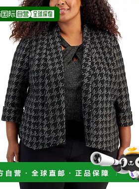 自营 Kasper Blazer女式20W Plus黑色Houndstooth开放式前襟长袖F