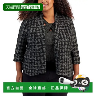 自营 Kasper Blazer女式20W Plus黑色Houndstooth开放式前襟长袖F