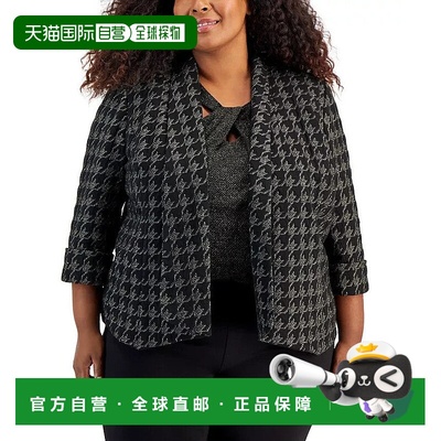 自营 Kasper Blazer女式20W Plus黑色Houndstooth开放式前襟长袖F