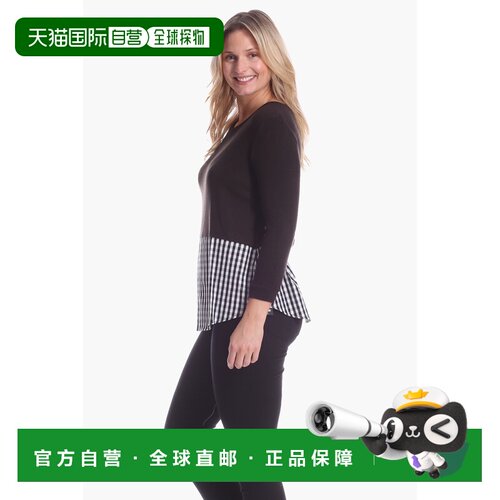 自营duffield laneAllison Top in Black with Gingham - black