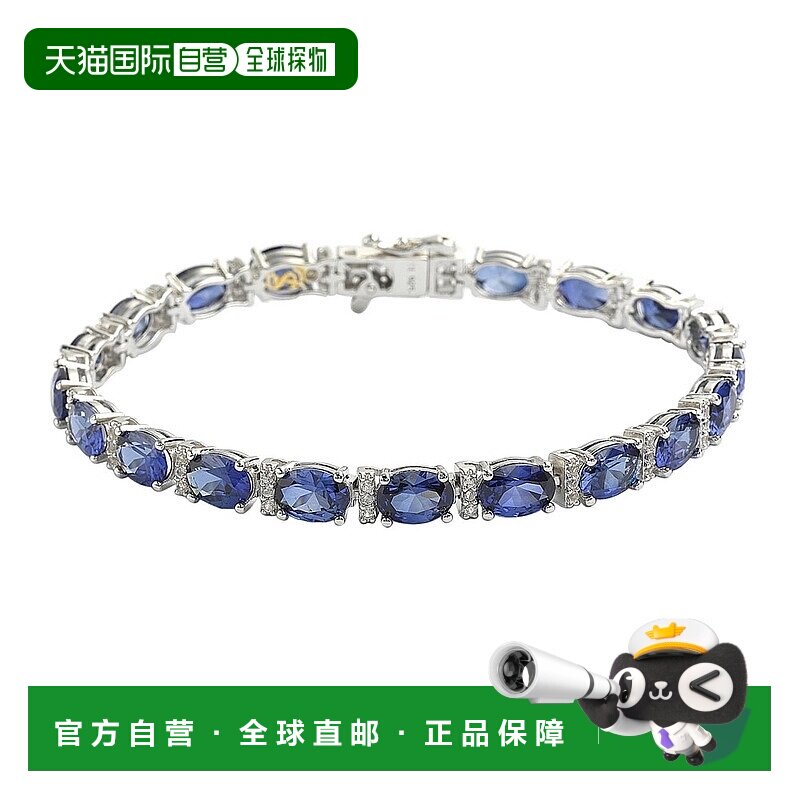 自营 Suzy Levian 纯银椭圆形切割蓝宝石和钻石口音网球手链 - 蓝