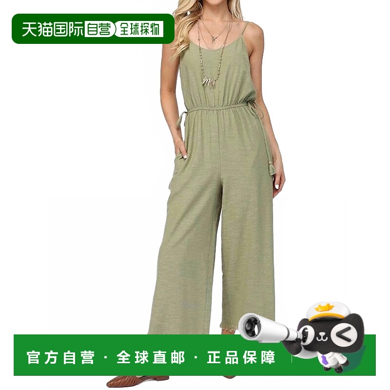 自营gigioEster Sleeveless Jumpsuit With Waist Tassel In Sage