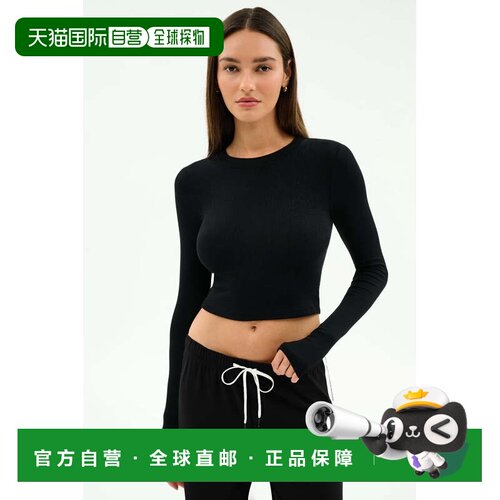 自营Splits59 Louise露易丝作物上衣女士黑色罗纹针织弹力长袖GBO