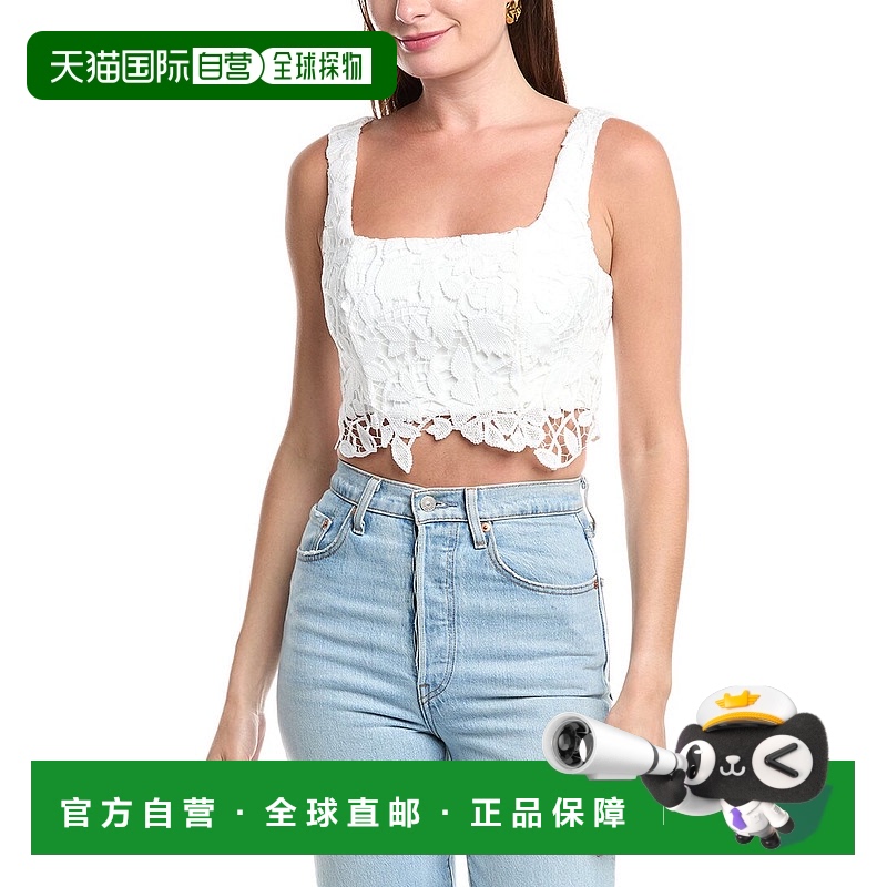 自营 Milly Chay夏季花朵蕾丝露脐上衣-白色 美国奥莱直发