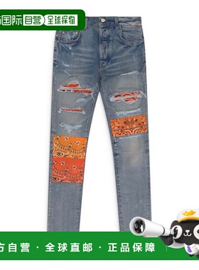 自营amiriBlue Vintage Bandana Patch Skinny Jeans - blue 美国