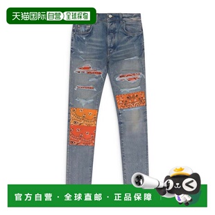 自营amiriBlue Vintage Bandana Patch Skinny Jeans - blue 美国
