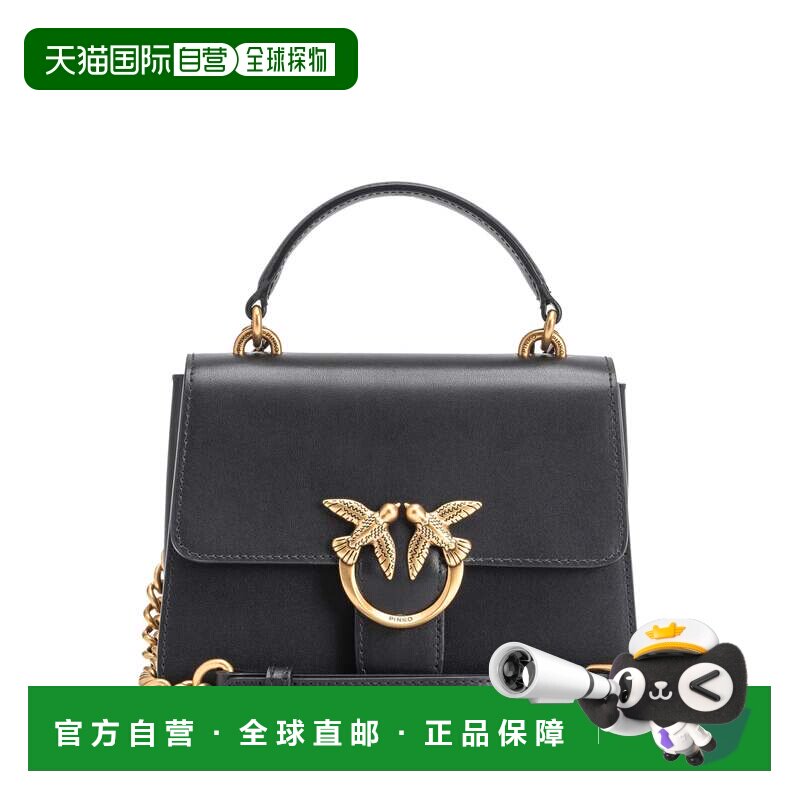 自营pinko时尚的黑色牛皮托特包，搭配优雅的黑色表扣-黑色 美国图片