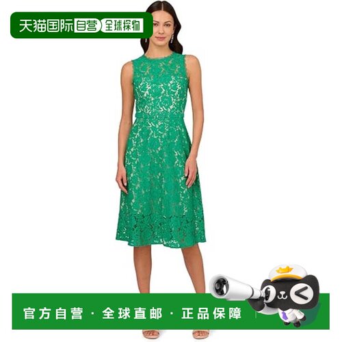 自营Adrianna Papell Midi Dress  Green Floral Lace Detail Lac