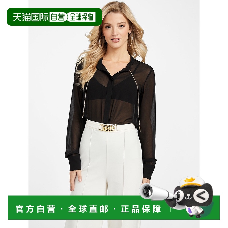 自营 guess帕尔默雪纺上衣-黑色 美国奥莱直发