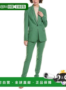 自营 BGL 2件亚麻混纺运动夹克和裤子套装-绿色 美国奥莱直发