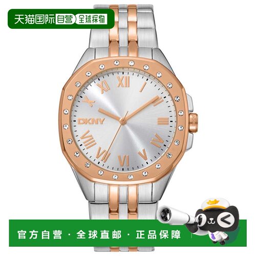 自营DKNY女士晚装36mm手表DK1L011M0085-银色和玫瑰金 美国奥莱直