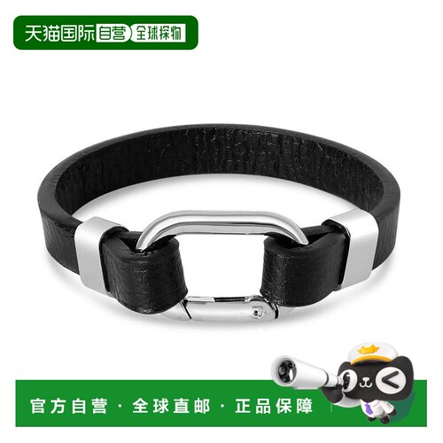自营Bruno Magli Mens Structured Leather Bracelet, Silver - s