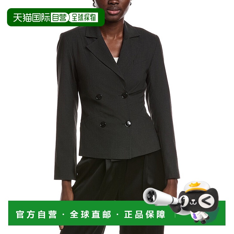 自营GANNI Drapey Melange Fitted Double Breasted Blazer - bla