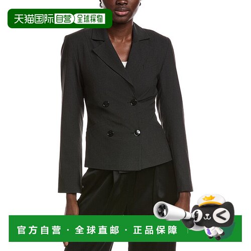 自营GANNI Drapey Melange Fitted Double Breasted Blazer - bla