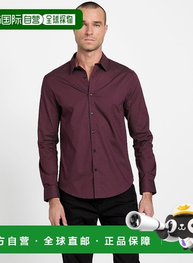 自营guessMontey Woven Geometric Shirt - deep maroon 美国奥莱