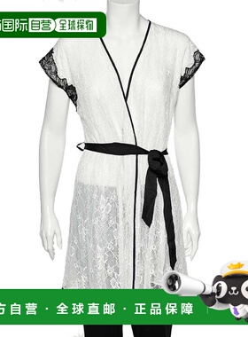 自营Oscar De La Renta Monochrome Lace Nightwear Wrap Dress -
