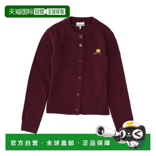 自营ganniButton-Down Cropped Logo Cardigan - black 美国奥莱