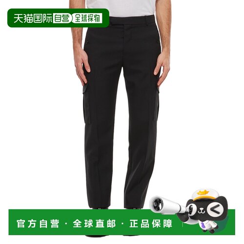 自营alexander mcqueen直筒羊毛Gabardine长裤，带工装口袋-黑色
