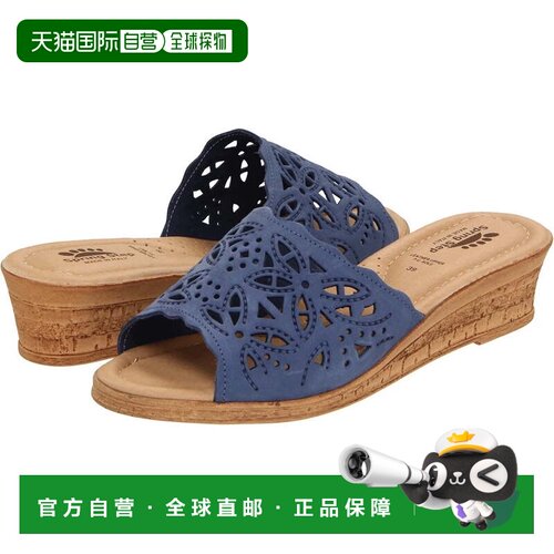 自营Spring Step Estella凉鞋女式蓝色磨绒露趾拖鞋HAWK1521-蓝色