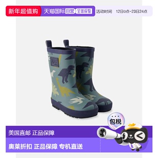 自营deux par deuxRain Boots in Natural Rubber Green Dinosaur