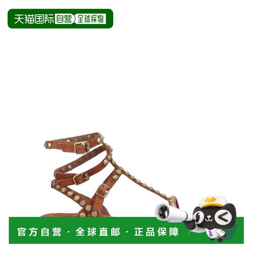 自营ashBlack Thin Straps Studded Sandals - brown 美国奥莱直