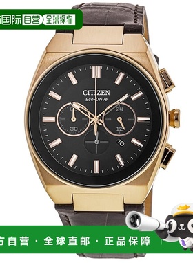 自营 Citizen Axiom SC计时码表黑色表盘皮革表带男士手表CA4583-