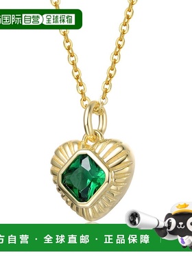 自营 geneviveGV 纯银 14k 黄金镀祖母绿方晶锆石日光心形吊坠项