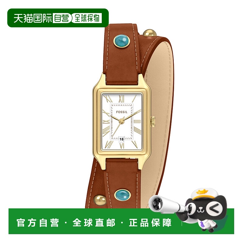 自营Fossil Women's Raquel Three-Hand Date Brown Leather Watc