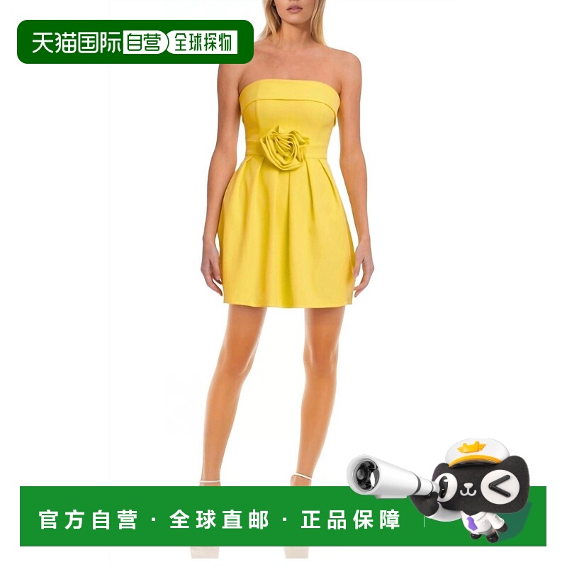自营 badgley mischka无肩带合身喇叭形迷你连衣裙，阳光黄色-阳