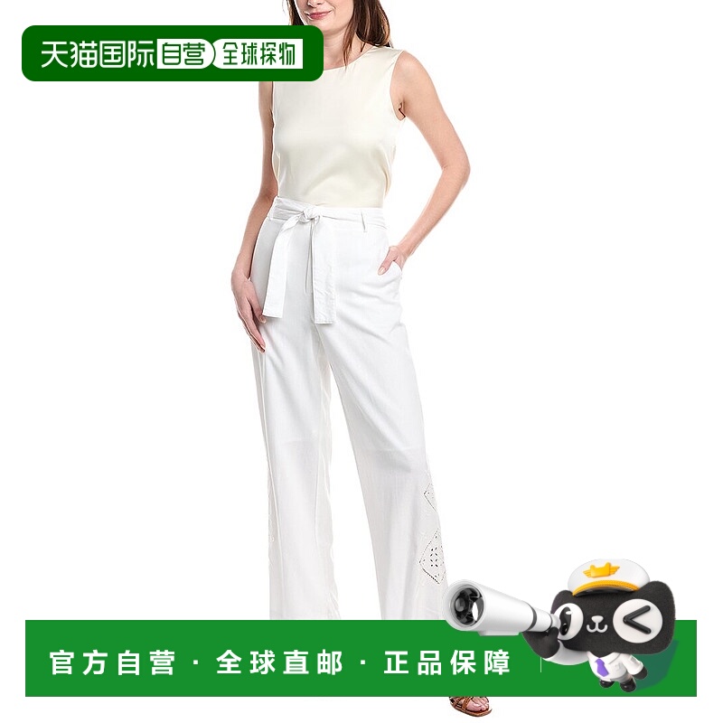 自营 Nicole Miller亚麻混纺拉裤-白色 美国奥莱直发休闲裤阔腿裤