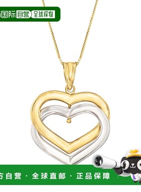 自营Ross-Simons 14kt 2 音金色互锁心形吊坠项链 - 18 英寸 美国