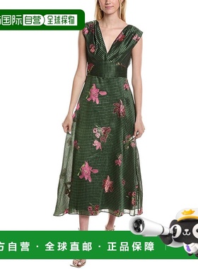 自营lela roseLela玫瑰亚麻丝绸混纺露肩连衣裙-绿色 美国奥莱直