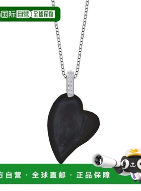 自营geneviveC.Z.纯银镀铑心形黑色珍珠母吊坠 - 黑色 【美国奥莱