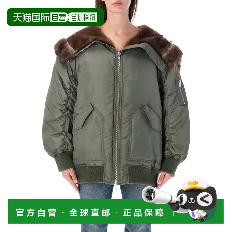 自营stand studio橄榄绿Bobbie人造皮草衣领夹克-绿色 美国奥莱