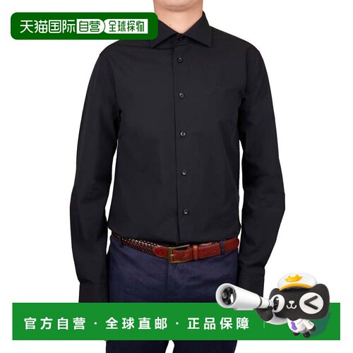 自营Cavalli Class 男士黑色正装衬衫 W 标志 - 黑色 美国奥莱直
