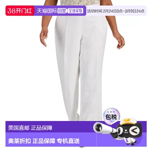 自营Kasper Pants Women's White Linen Stretch Straight Leg El