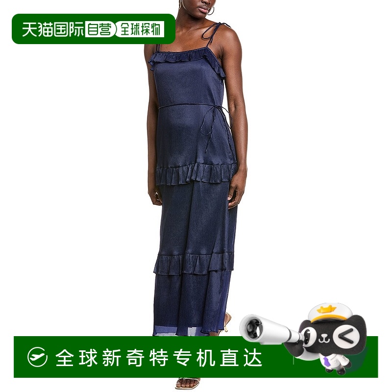 自营 Julia Jordan褶皱雪纺迷笛连衣裙-蓝色 【美国奥莱】直发
