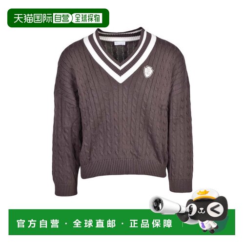 自营brunello cucinelli短款v领棉质毛衣，搭配富于质感的电缆针-